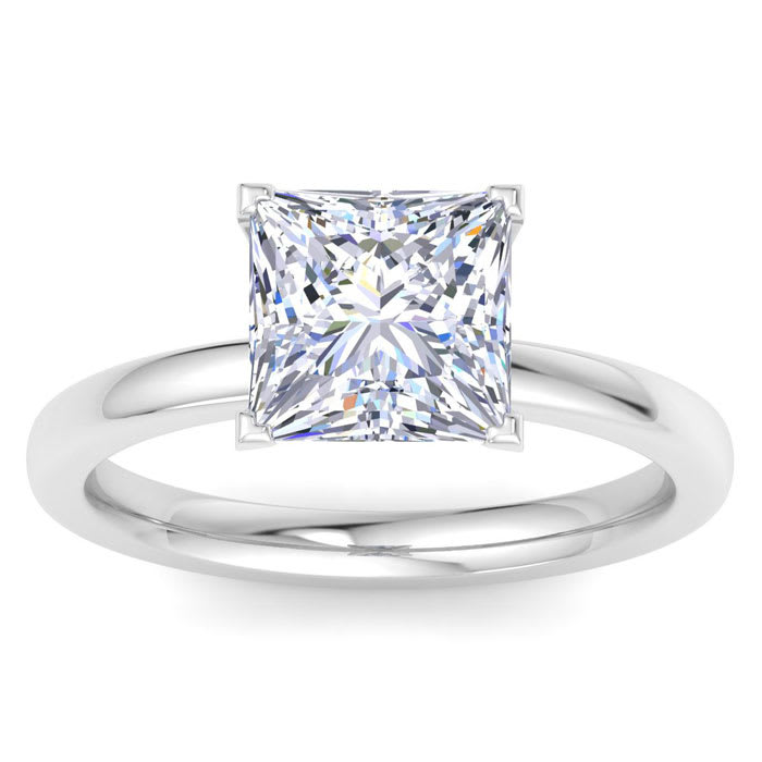 3 Carat Princess Cut Lab Grown Diamond Ring In Sterling Silver, Solitaire