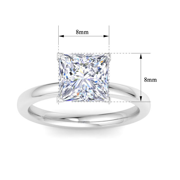 3 Carat Princess Cut Lab Grown Diamond Ring In Sterling Silver, Solitaire