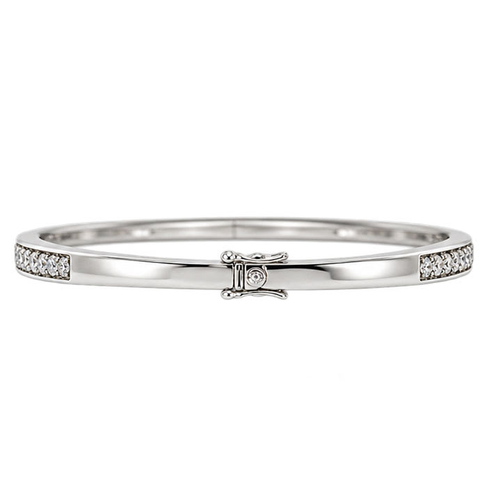 1/10 Carat Natural Diamond Bangle Bracelet In Sterling Silver