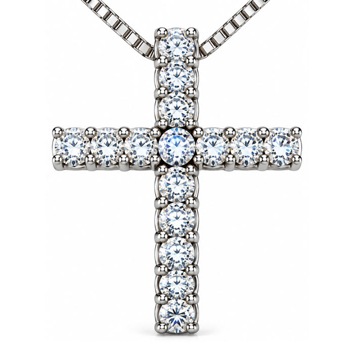 1/2 Carat Natural Diamond Cross Necklace In Sterling Silver, 18 Inches