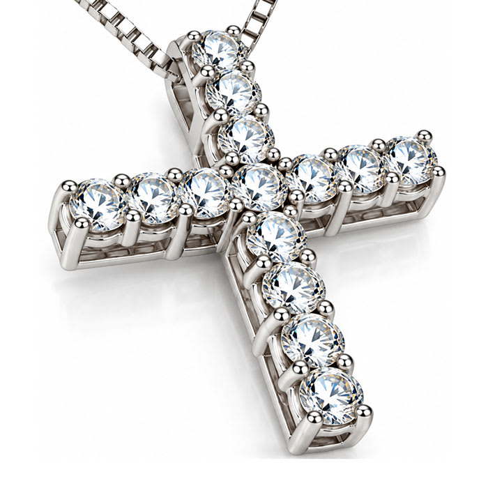 1/2 Carat Natural Diamond Cross Necklace In Sterling Silver, 18 Inches