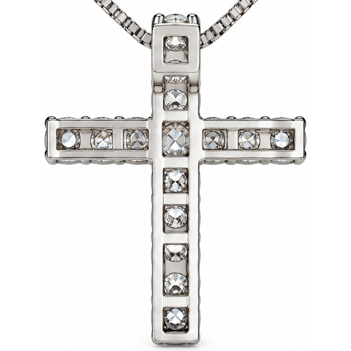1/2 Carat Natural Diamond Cross Necklace In Sterling Silver, 18 Inches