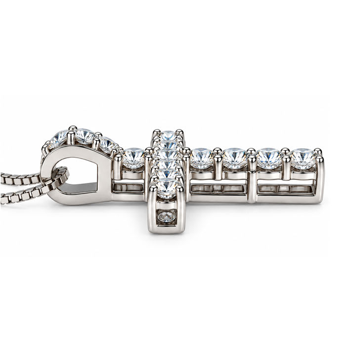 1/2 Carat Natural Diamond Cross Necklace In Sterling Silver, 18 Inches
