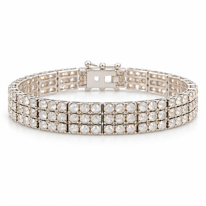 1 Carat Three Row Diamond Bracelet In Platinum Overlay, 7 Inches