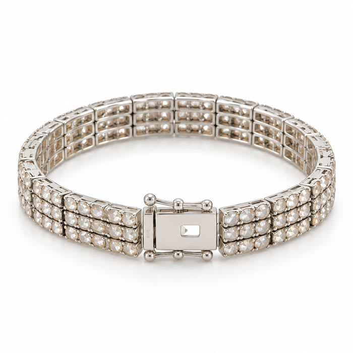1 Carat Three Row Diamond Bracelet In Platinum Overlay, 7 Inches