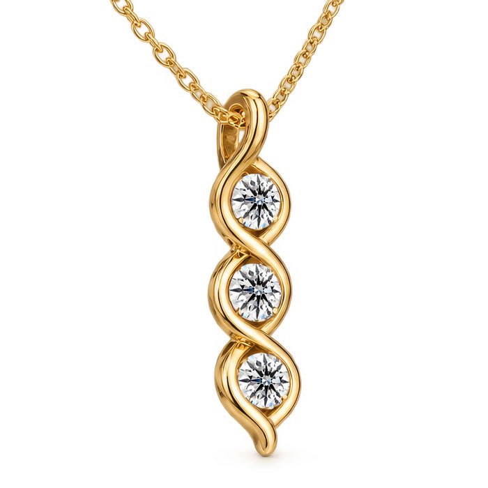 1/10 Carat Lab Grown Diamond Three Stone Necklace In 14K Yellow Gold Over Sterling Silver, 18 Inches