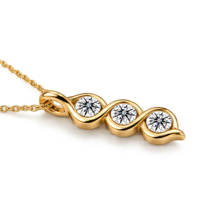 1/10 Carat Lab Grown Diamond Three Stone Necklace In 14K Yellow Gold Over Sterling Silver, 18 Inches