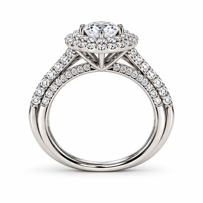 1 Carat Pear Shape Lab Grown Diamond Halo Bridal Set In Sterling Silver