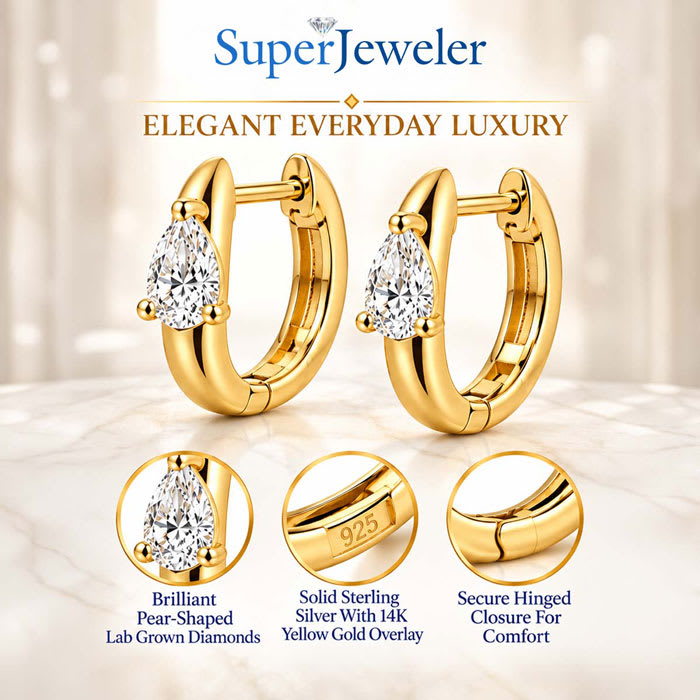 1/3 Carat Lab Grown Diamond Petite Hoop Earrings In 14K Yellow Gold Over Sterling Silver
