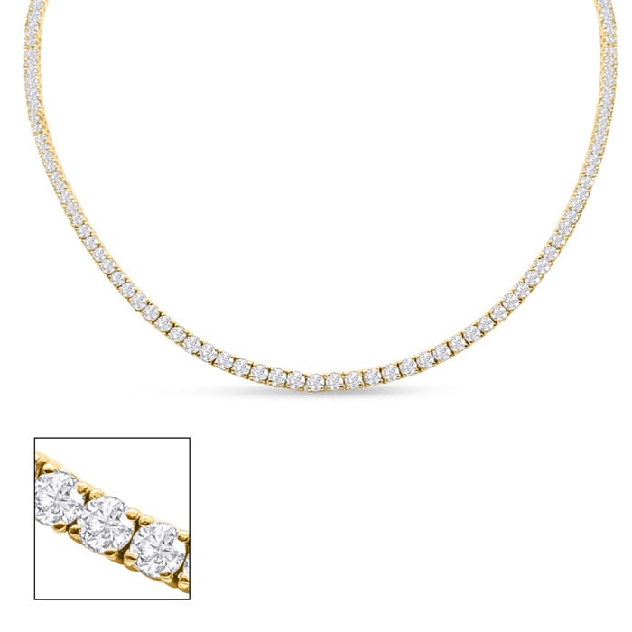 9.75 Carat Diamond Tennis Necklace In 14 Karat Yellow Gold, 16 Inches