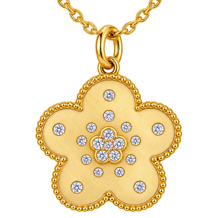 Estate Jewelry 1/3 Carat Natural Diamond Flower Pendant In 14K Yellow Gold With Free Chain