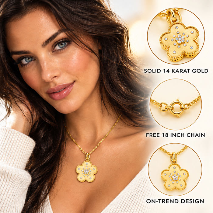 Estate Jewelry 1/3 Carat Natural Diamond Flower Pendant In 14K Yellow Gold With Free Chain
