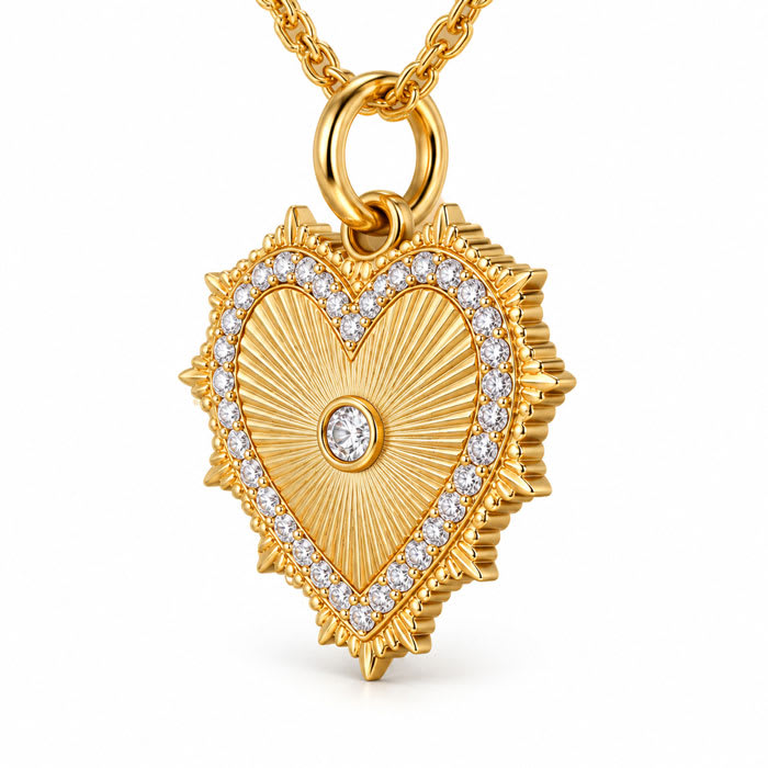 Estate Jewelry 1/3 Carat Natural Diamond Heart Pendant In 14K Yellow Gold With Free Chain