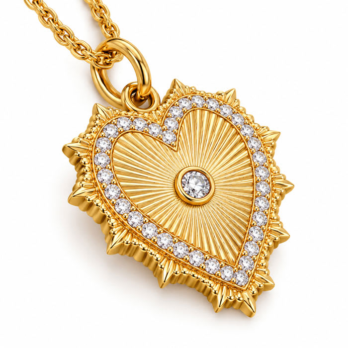 Estate Jewelry 1/3 Carat Natural Diamond Heart Pendant In 14K Yellow Gold With Free Chain