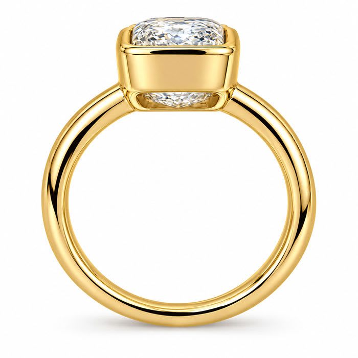 Estate Jewelry 3.04 Carat Cushion Cut Lab Grown Diamond Bezel Set Ring In 14K Yellow Gold