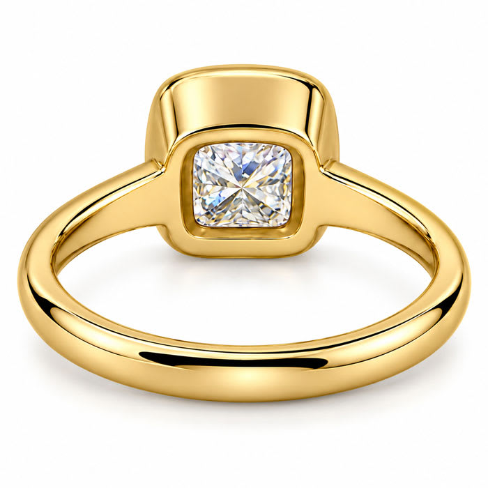 Estate Jewelry 3.04 Carat Cushion Cut Lab Grown Diamond Bezel Set Ring In 14K Yellow Gold