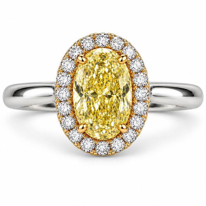 Estate Jewelry 2.26 Carat Lab Grown Canary Yellow Diamond Halo Engagement Ring In 14K White Gold