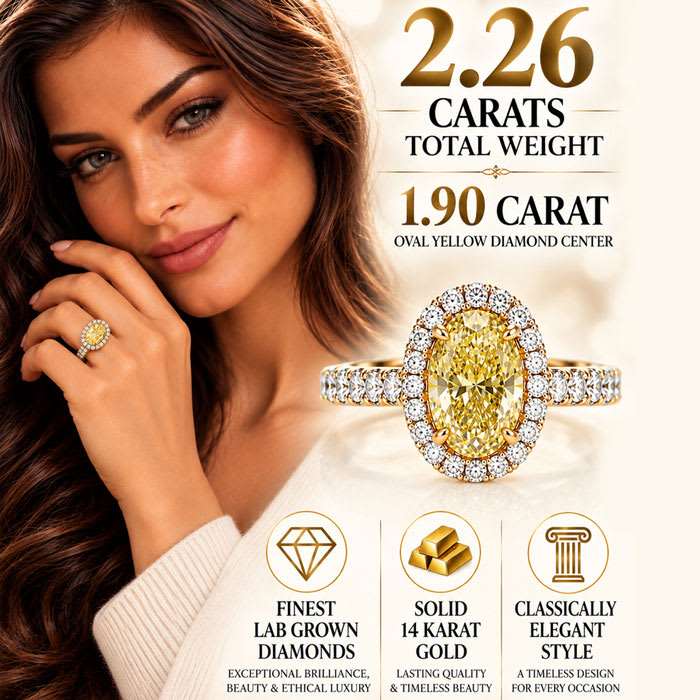 Estate Jewelry 2.26 Carat Lab Grown Canary Yellow Diamond Halo Engagement Ring In 14K White Gold