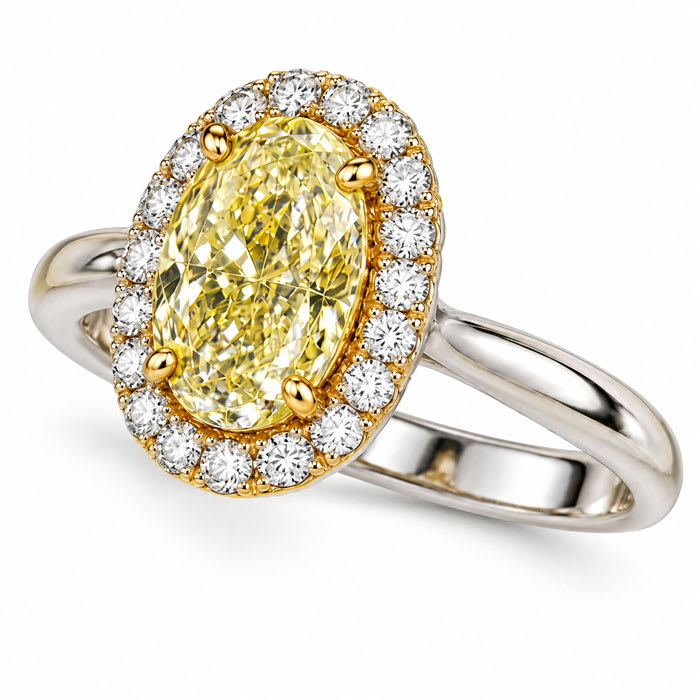 Estate Jewelry 2.26 Carat Lab Grown Canary Yellow Diamond Halo Engagement Ring In 14K White Gold