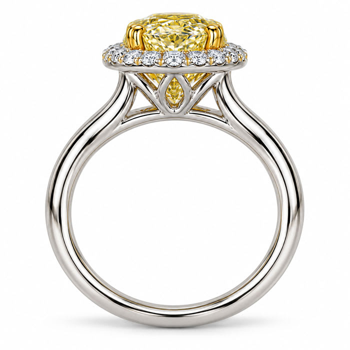 Estate Jewelry 2.26 Carat Lab Grown Canary Yellow Diamond Halo Engagement Ring In 14K White Gold