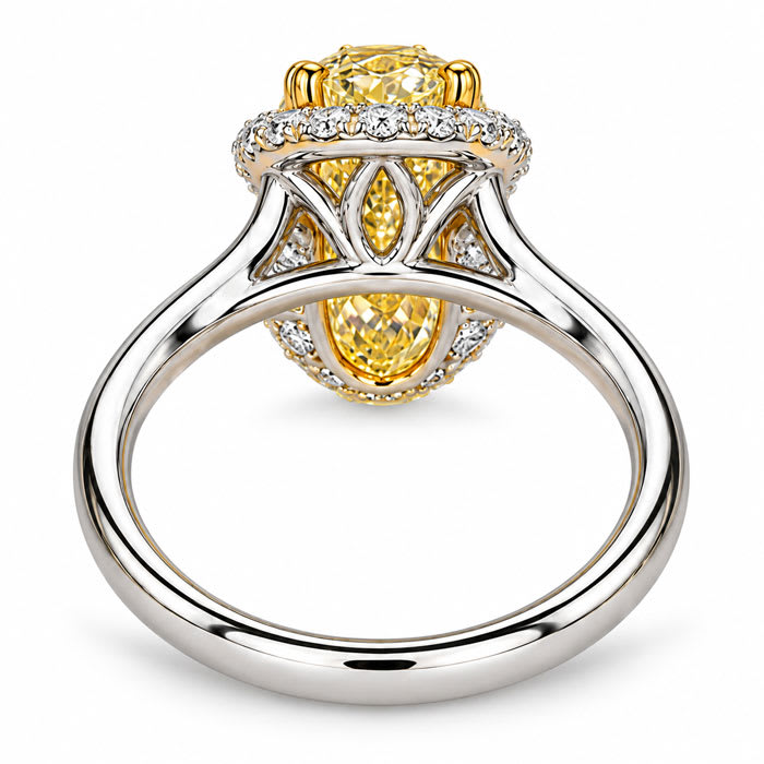 Estate Jewelry 2.26 Carat Lab Grown Canary Yellow Diamond Halo Engagement Ring In 14K White Gold
