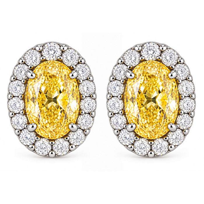Estate Jewelry 2.37 Carat Lab Grown Canary Yellow Diamond Halo Earrings In 14K White Gold