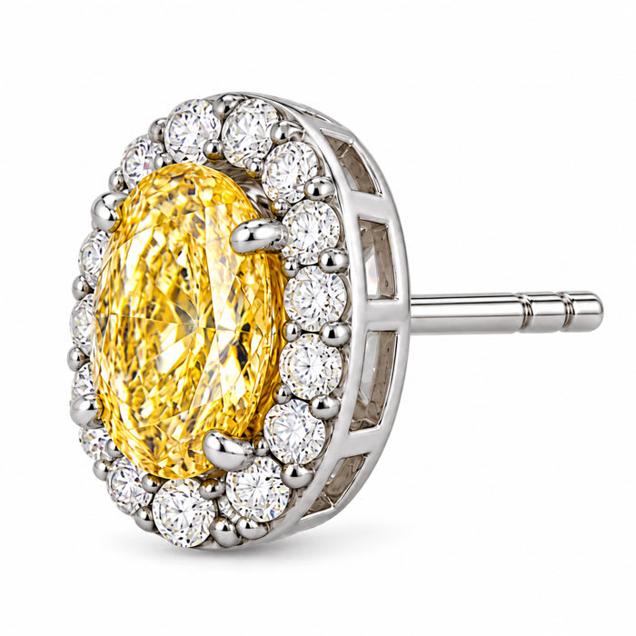 Estate Jewelry 2.37 Carat Lab Grown Canary Yellow Diamond Halo Earrings In 14K White Gold
