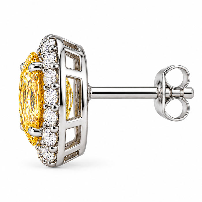 Estate Jewelry 2.37 Carat Lab Grown Canary Yellow Diamond Halo Earrings In 14K White Gold