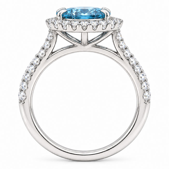 Estate Jewelry 3 Carat Lab Grown Marquise Shape Blue Diamond Halo Ring In 14K White Gold