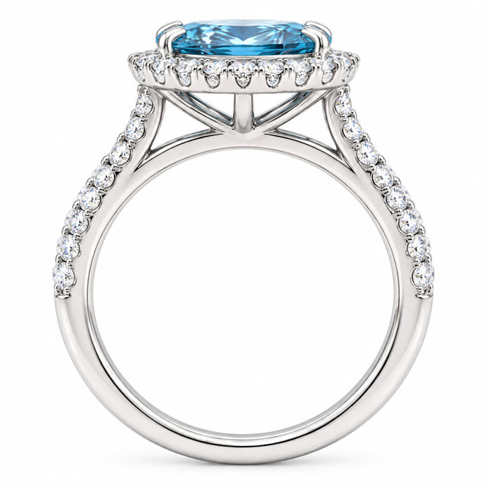 Estate Jewelry 4 Carat Lab Grown Marquise Shape Blue Diamond Halo Ring In 14K White Gold
