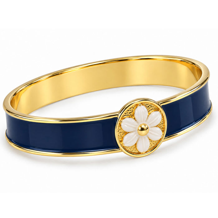 Draper James Signature Magnolia Enamel Gold Bangle, Navy