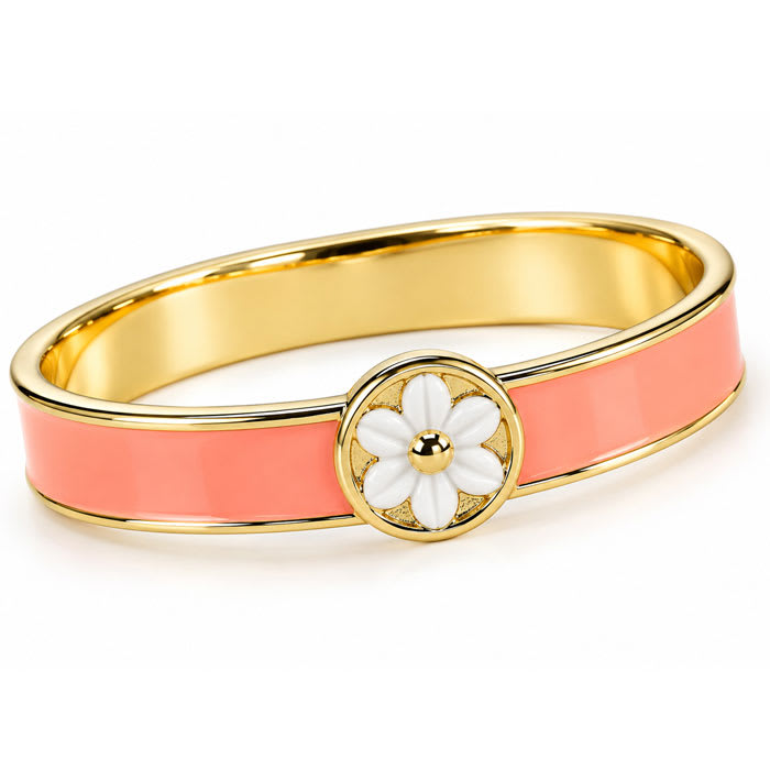 Draper James Signature Magnolia Enamel Gold Bangle, Coral