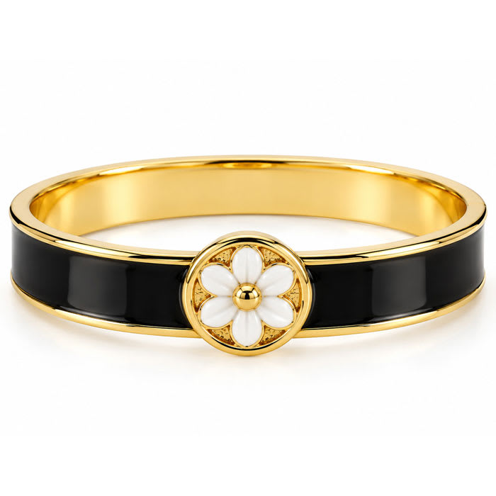 Draper James Signature Magnolia Enamel Gold Bangle, Black