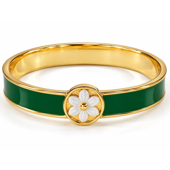 Draper James Signature Magnolia Enamel Gold Bangle, Emerald