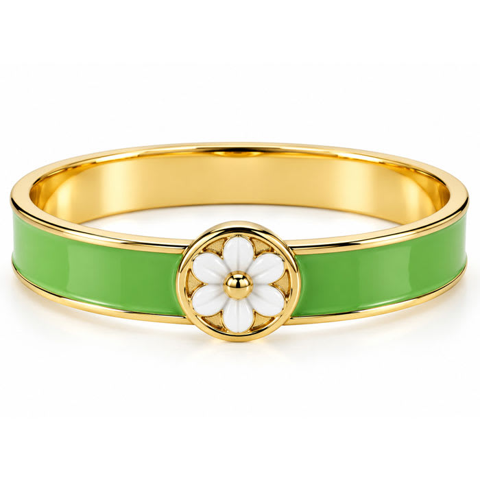 Draper James Signature Magnolia Enamel Gold Bangle, Green