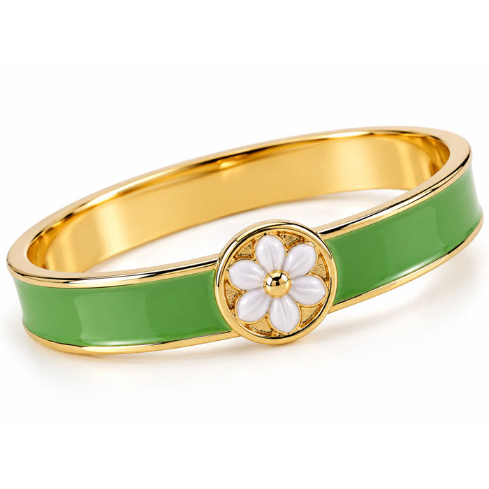 Draper James Signature Magnolia Enamel Gold Bangle, Green
