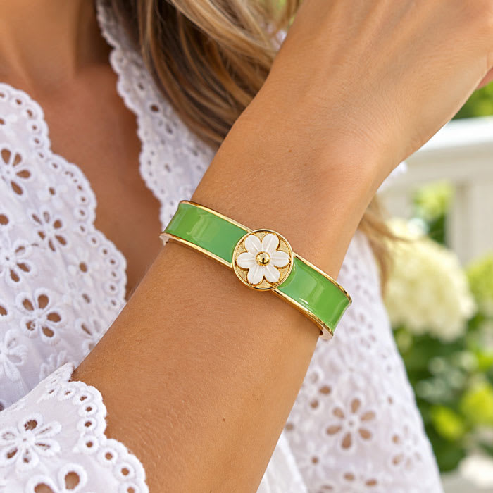 Draper James Signature Magnolia Enamel Gold Bangle, Green