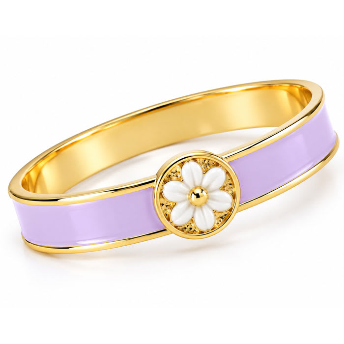 Draper James Signature Magnolia Enamel Gold Bangle, Lavender