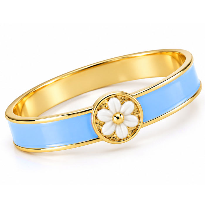 Draper James Signature Magnolia Enamel Gold Bangle, Blue