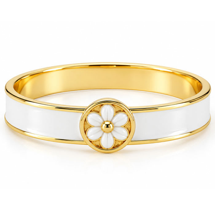 Draper James Signature Magnolia Enamel Gold Bangle, White