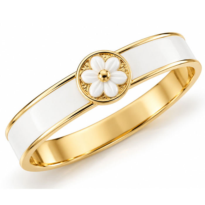 Draper James Signature Magnolia Enamel Gold Bangle, White