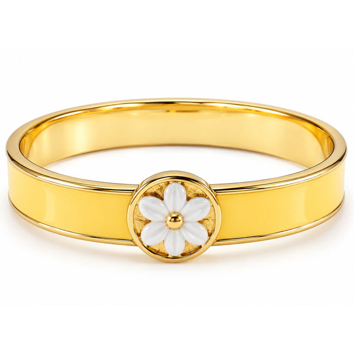 Draper James Signature Magnolia Enamel Gold Bangle, Yellow