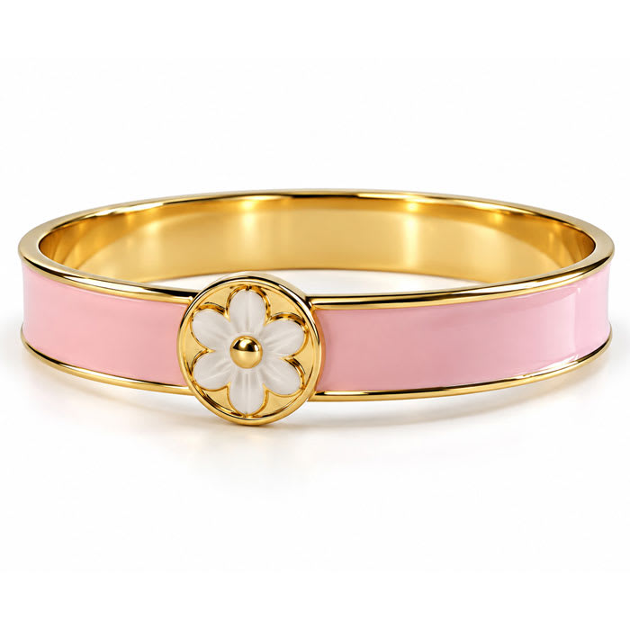 Draper James Signature Magnolia Enamel Gold Bangle, Pink