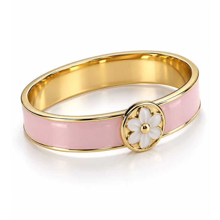 Draper James Signature Magnolia Enamel Gold Bangle, Pink