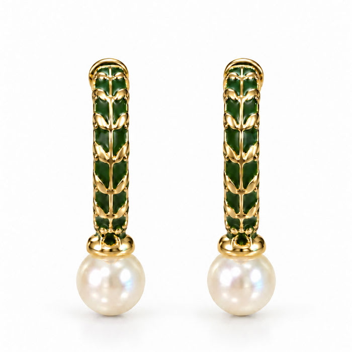 Draper James Green Enamel and Pearl Hoop Earrings In Gold