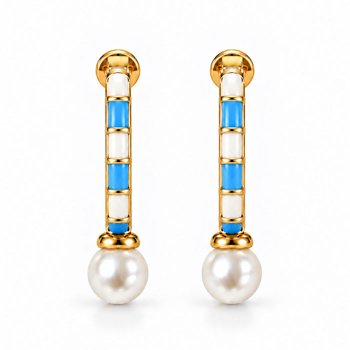 Draper James Preppy Blue and Pearl Hoop Earrings In Gold