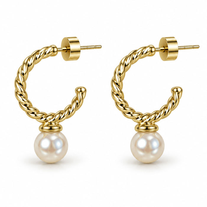 Draper James Twisted Pearl Hoop Earrings In Gold