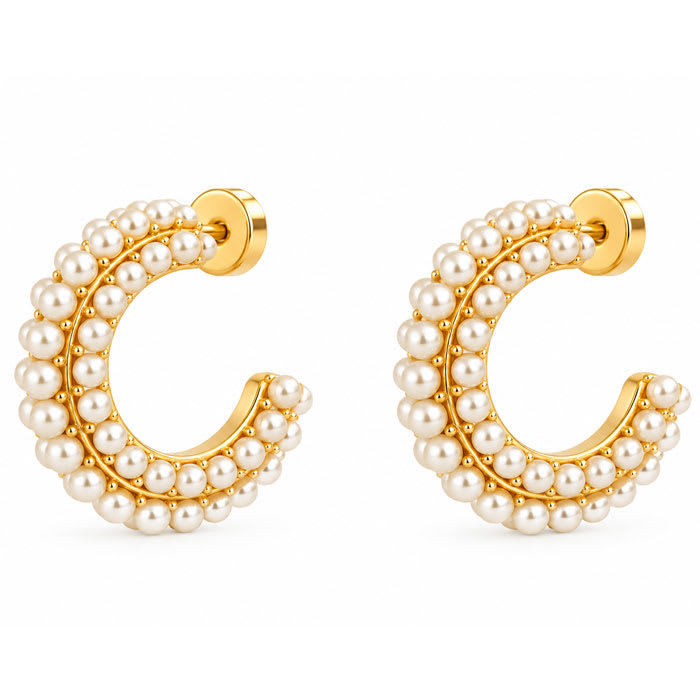 Draper James Thick Pave Pearl Hoop Earrings In Gold