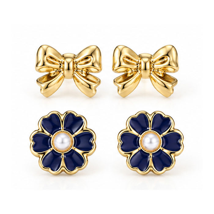 Draper James Blue Bonnet Bow Earring Set In Gold