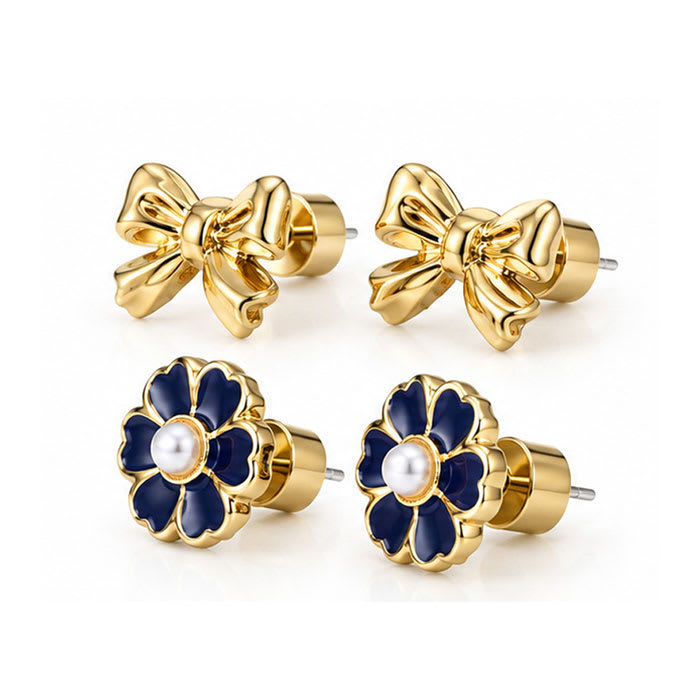 Draper James Blue Bonnet Bow Earring Set In Gold